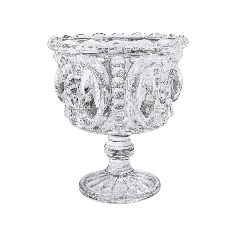 Elegant European High-Stem Glass Dessert Cup – Nordic Embossed Ice Cream Bowl, Luxury Parfait, Yogurt, Bird’s Nest Serving Glass, Home Dessert Dish