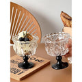 Elegant European High-Stem Glass Dessert Cup – Nordic Embossed Ice Cream Bowl, Luxury Parfait, Yogurt, Bird’s Nest Serving Glass, Home Dessert Dish